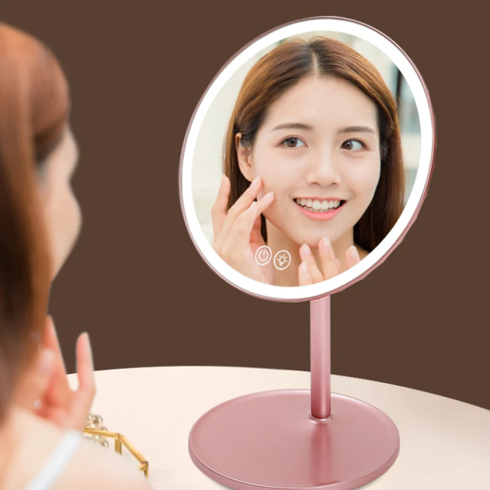 مرآة مكياج LED، تحكم، مرآة مكياج LED بثلاثة ألوان، مسكن محمول قابل للطي لسطح المكتب مزود بإضاءة LED
