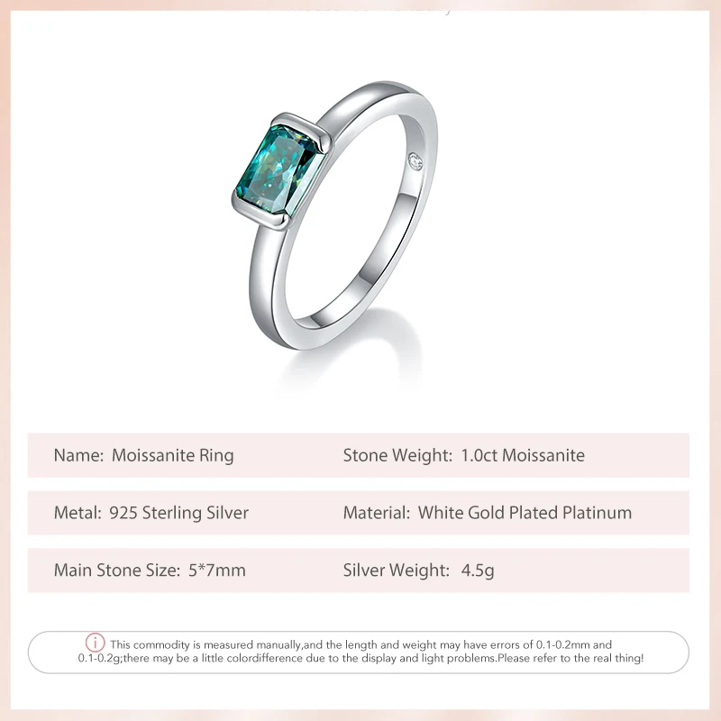 Follow Cloud 1.0ct 5*7mm Green Real Moissanite Diamond Engagement Ring for Women 100% 925 Sterling Silver Female Fine Jewelry