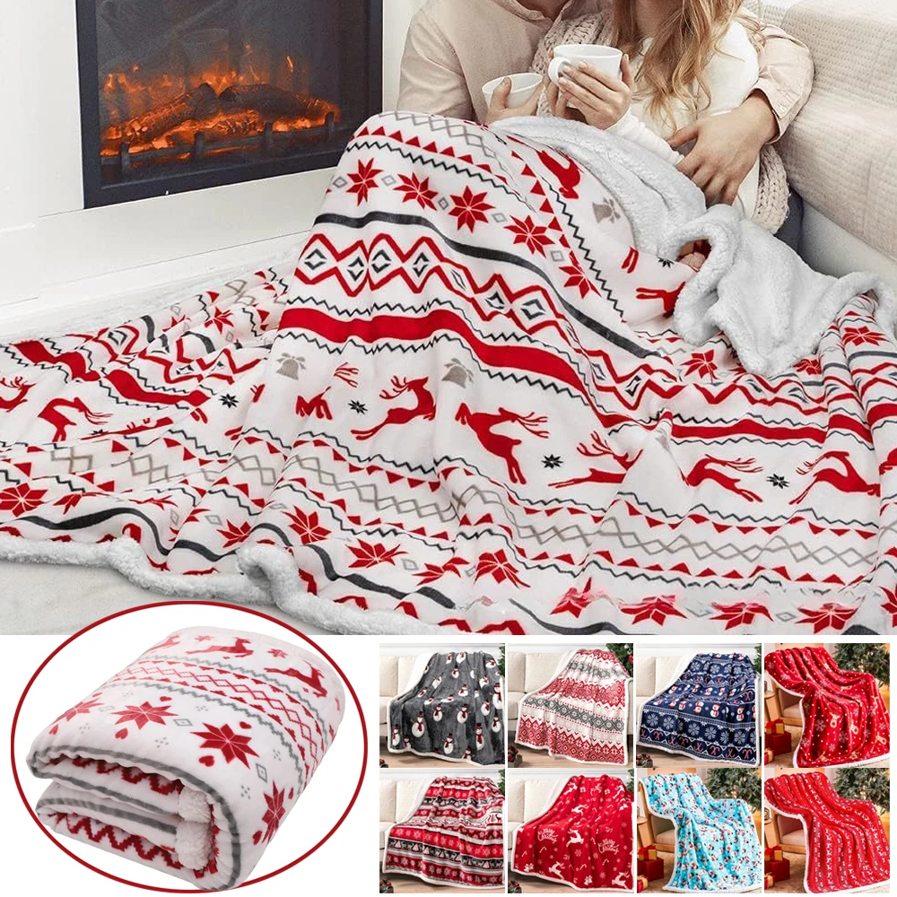 

Christmas-Themed Pattern Winter Blanket Cover Nap Blanket Comfortable Multifunctional Flannel Warm Blankets for Beds Sofa Cover