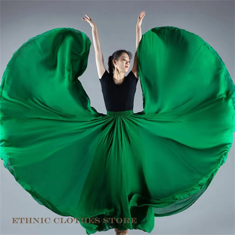 720-градусная танцевальная юбка, цыганские длинные юбки, плиссированная юбка, шифоновая большая распашная юбка, Yi Uyghur, тибетские танцевальные костюмы