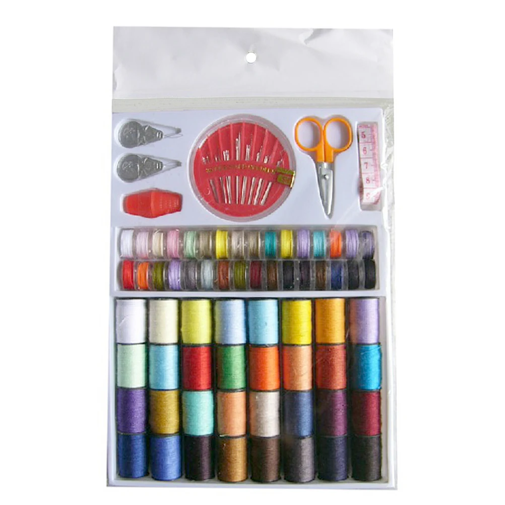 

64 Rell Sewing Machine Thread Set 32 Spools Threads Bobbins Needles Scissors Thimbles Travel Clothing Repair Kit DIY Elastic