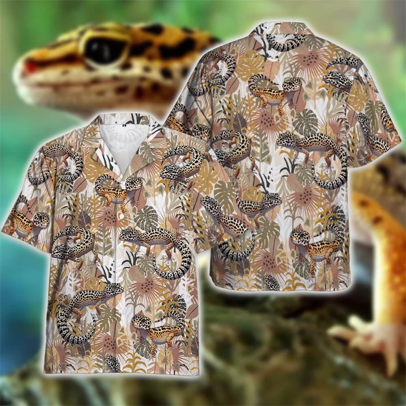 Niedliche Gecko Hawaii Strand hemd lustige Tier Eidechse Revers Bluse Cabrite Hemden für Männer Kleidung Hip Hop männliche Streetwear Blusen