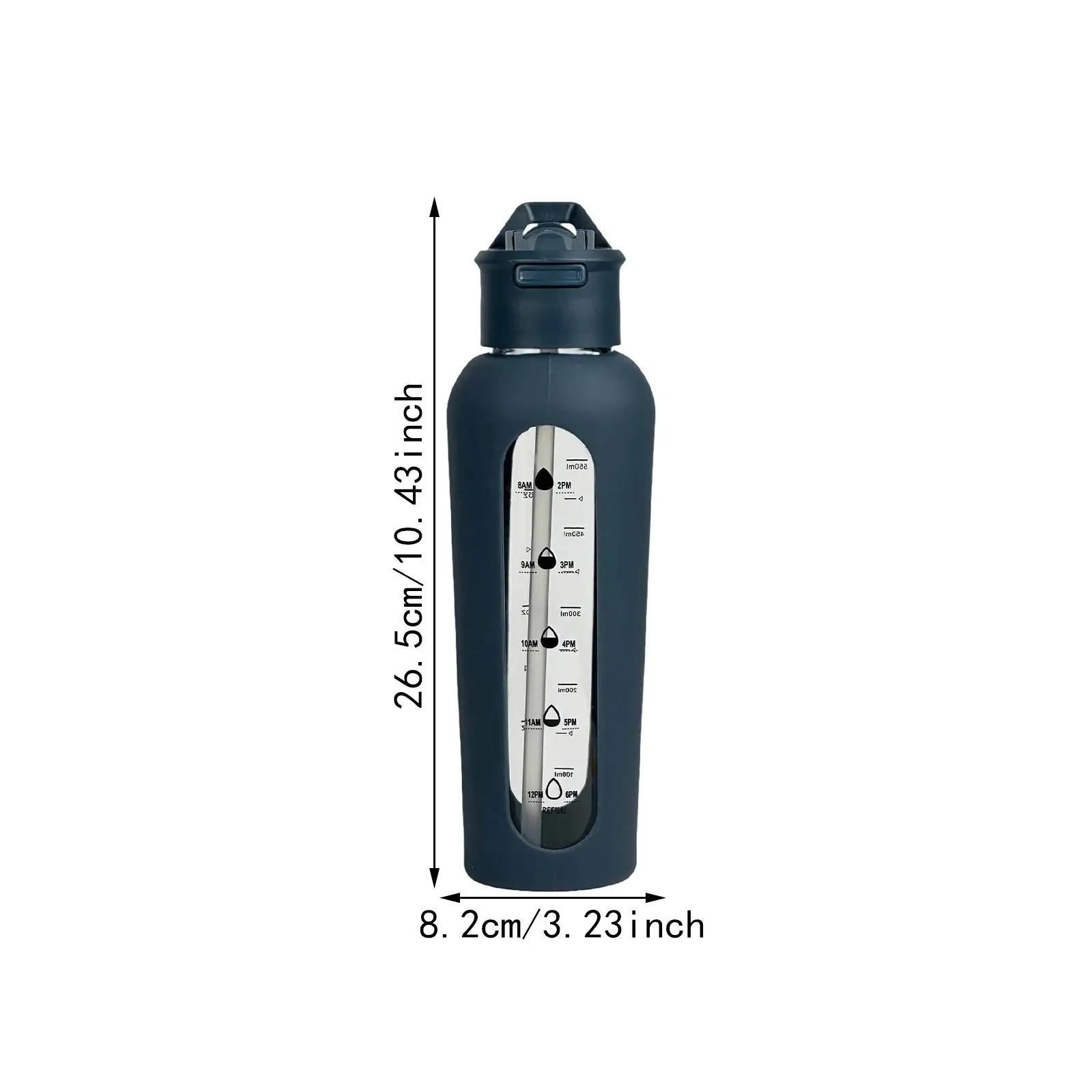 زجاجة ماء زجاجية مع علامة للوقت ، زجاجة شرب لممارسة تمارين ركوب الدراجات في الهواء الطلق