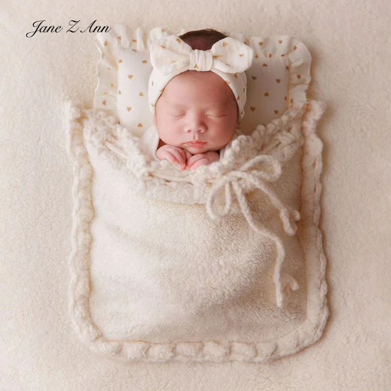 Newborn baby photo props heart bow headband wrap pillow yarn sleeping blanket studio shooting