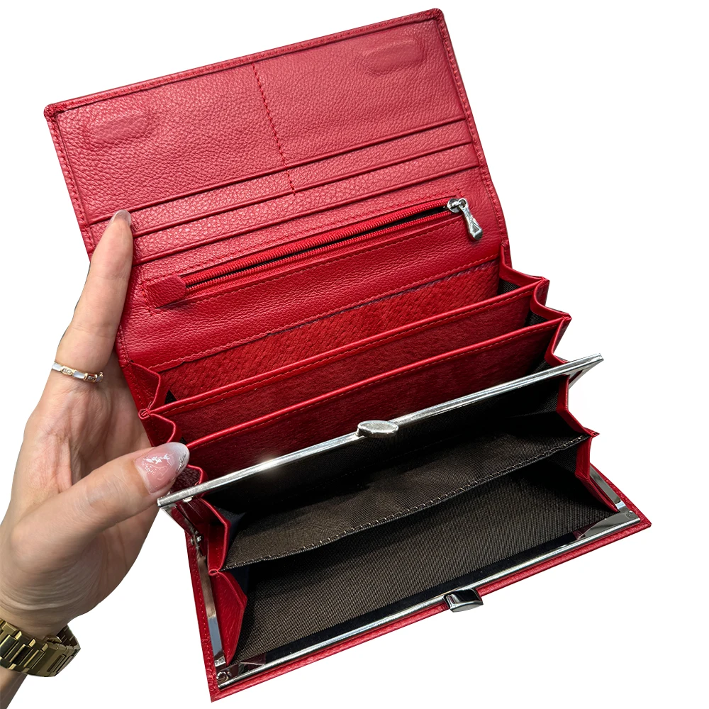 Carteira longa de cor sólida feminina nicho design moda simples grande capacidade saco luxo temperamento multi camada carteira clássica