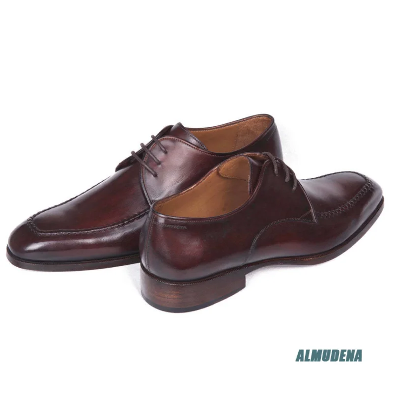Retro Lace Up Derby Dress Shoes Men Polished Genuine Leather Formal Oxfords Outdoor Trendy Versatile Business Wedding Shoes