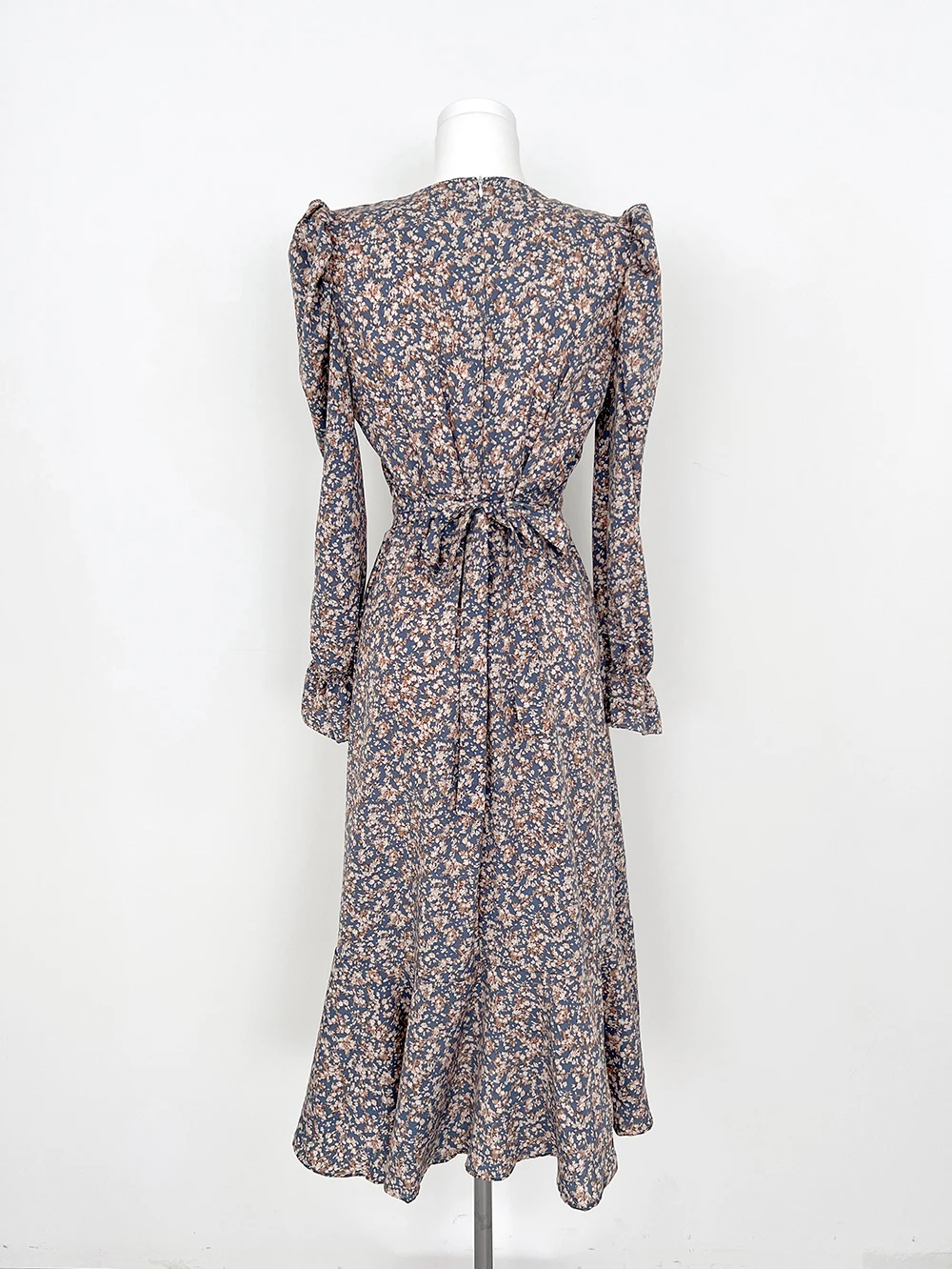 Nomikuma-Robe à fleurs vintage coréenne pour femme, col carré français, taille fine élégante, manches évasées, robe en queue de poisson fendue, automne