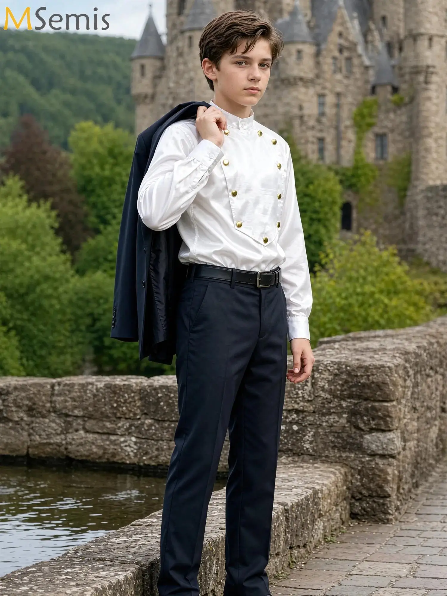 Boys Vintage Renaissance Shirt Long Sleeve Formal Party Blouse Satin Tops Victorian Medieval Halloween Pirate Cosplay Costume