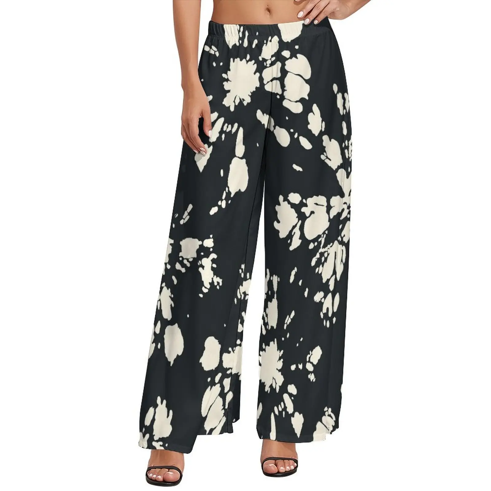 

Black Tie Dye Pants Abstract Flower Print Street Style Straight Wide Leg Pants High Waisted Casual Trousers Big Size 4XL 5XL