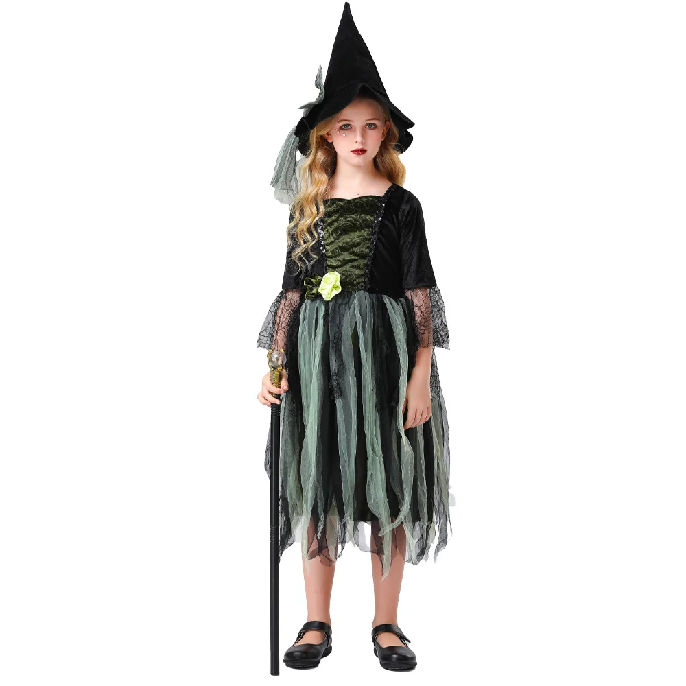 

Halloween Children's Witch Dress Girls Bat Wicked Witch Cosplay Costume Children Evil Witch Vampire Dress Up