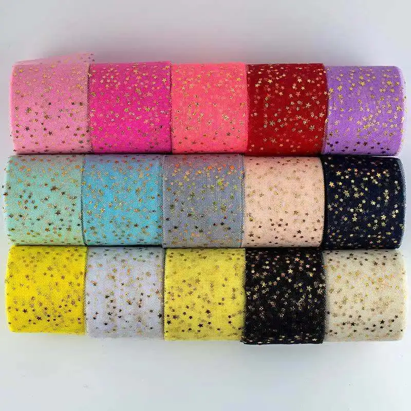 25 Yard Star Tulle Ribbon Roll Fabric 6/8/10/12cm Wide DIY Handmade Hair Clip Bow Knot Headdress Party Shower Wedding Decoration