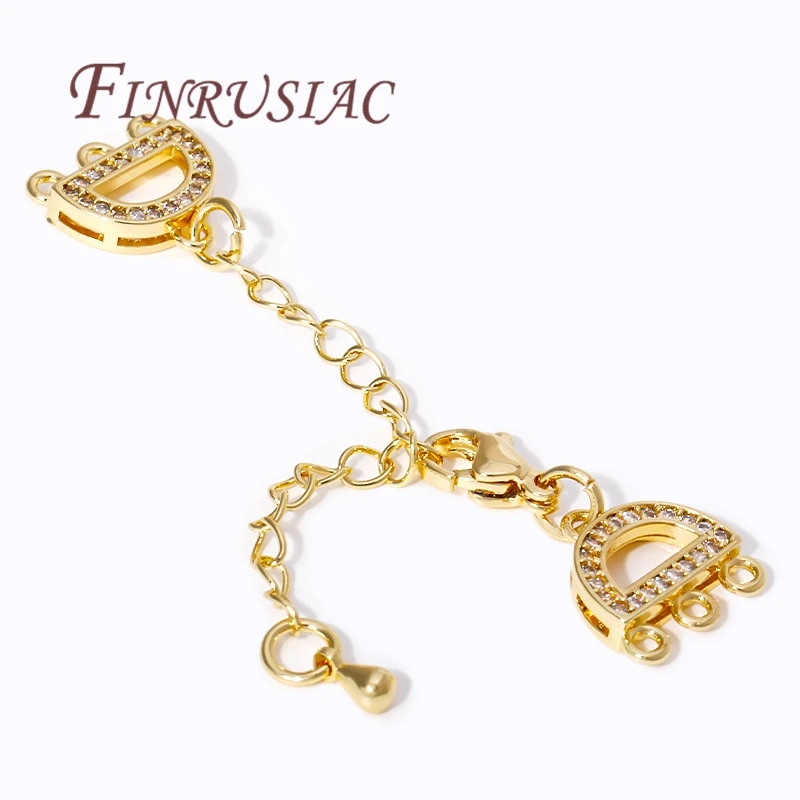 18K vergoldete Messing Zirkon Verlängerungskette Karabinerverschlüsse für Schmuck, mit 3-Strang-Anschluss für DIY-Armbänder-Zubehör