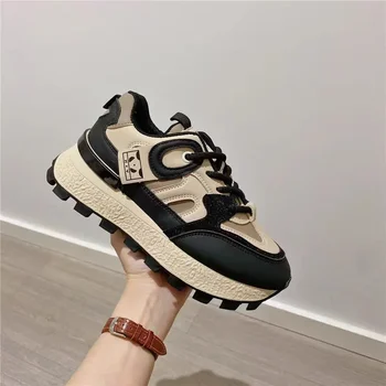 Chaussures de dehors Rétro Légères et Respirantes pour Femme, Baskets à Plateforme à Semelles Optiques Noires et Blanches