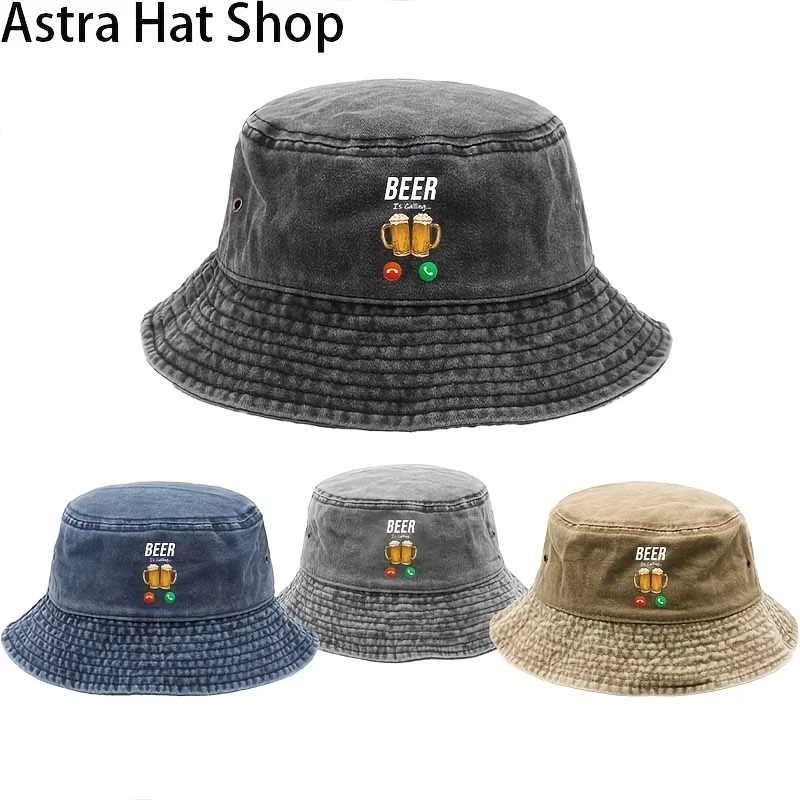 Fun Beer Mug & Letter Print Bucket Hat - Lightweight Suitable for Parties, Outings, Beer Tasting Events - Fit for, Hand Washable