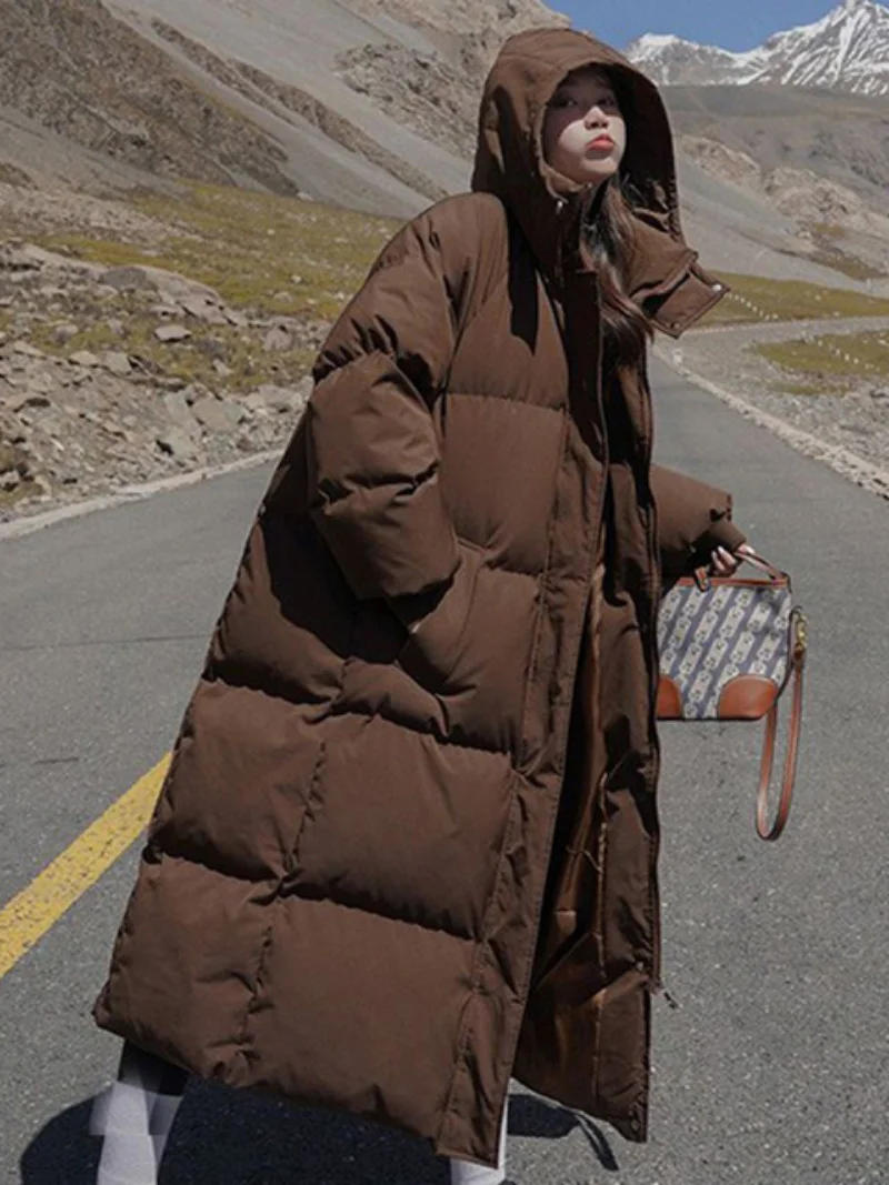 

Thick Women Winter Long Over-the-knee Down Jacket Female Loose Hooded Winter Jacket Women's Clothing Woman Coat New Outerwears