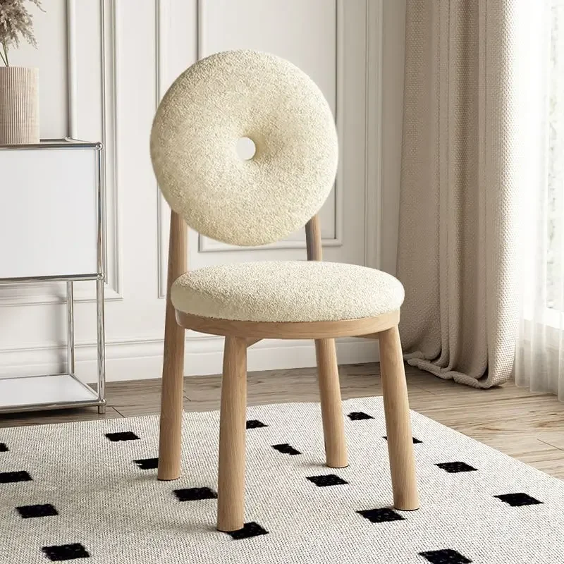 

Nordic family dining chairs, bedrooms, cream style creative lamb plush makeup and dressing chairs, modern minimalist donut