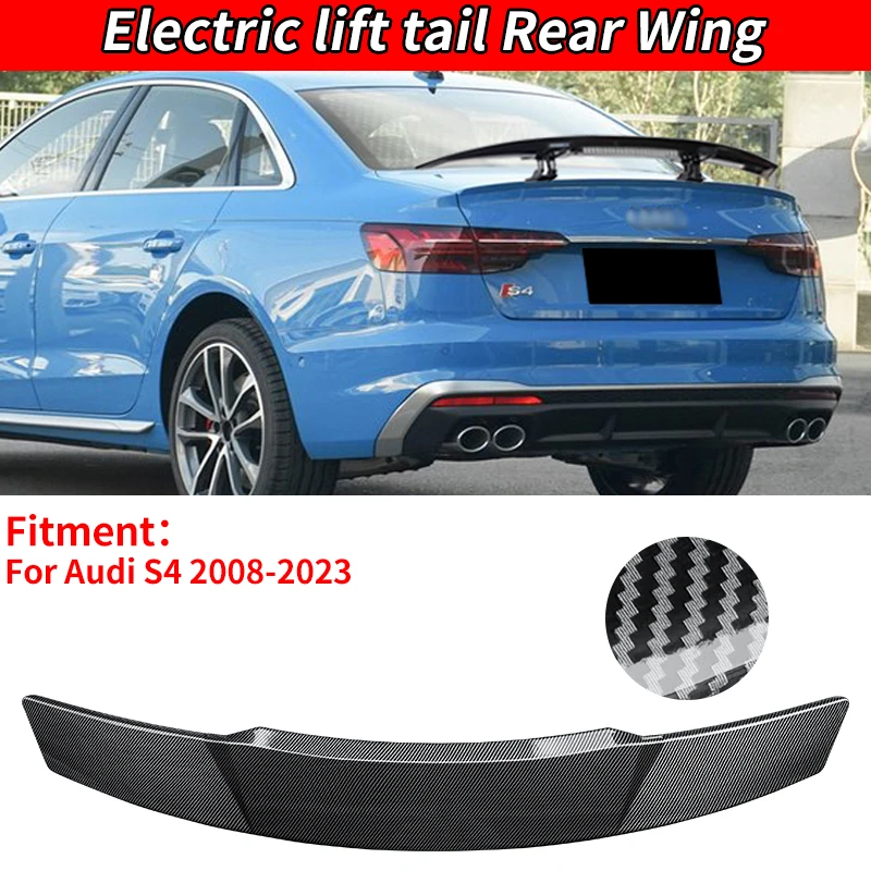 For Audi S4 2008-2023 Car Accessories  Lift Rear Spoiler Wing Trunk Tail Remote Control Modification Sedan Carbon Fiber