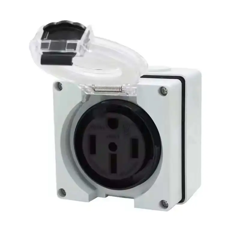 Outdoor 125V/250V 50Amp RV Power Outlet Box Flame Retardant Plastic Electric IP66 Waterproof 14-50R Receptacle Socket