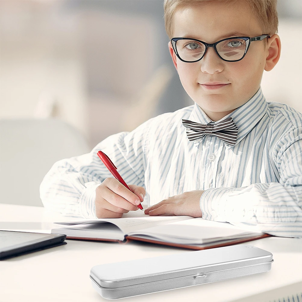 

6pcs Tinplate Stationery Holder Waterproof Metal Pencil Box Rectangular Pen Container For Students School Storage