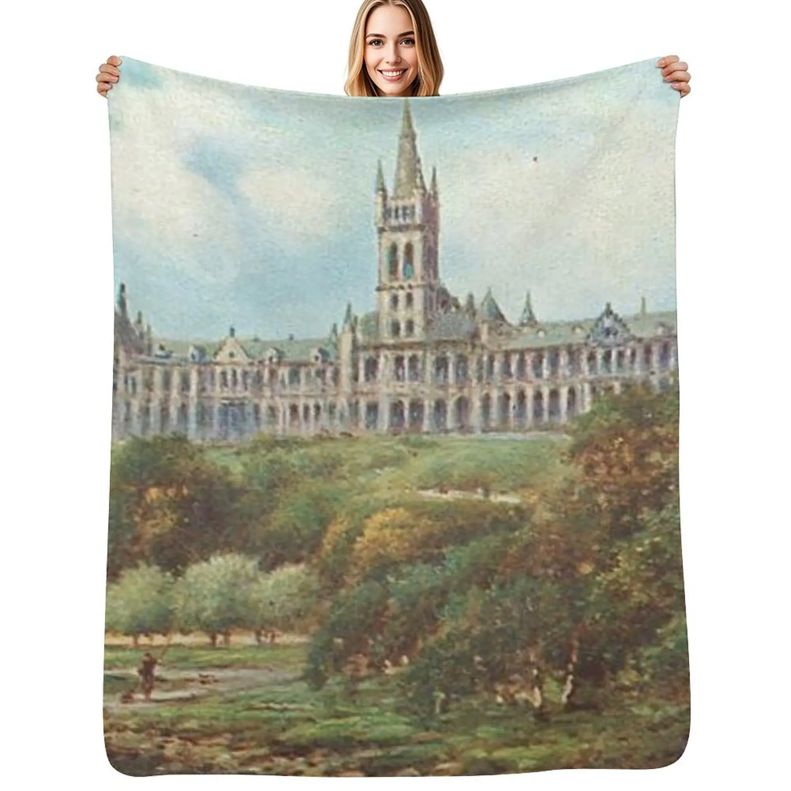 

Vintage Illustration of Glasgow University Throw Blanket Cozy Sofa Blanket for TV Watching Napping