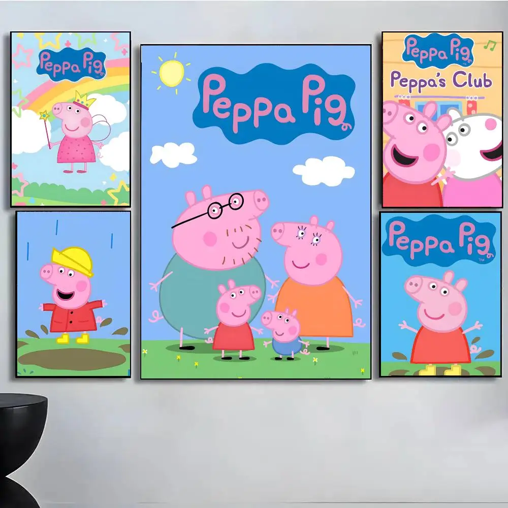 Children Anime P-Peppa Pig Poster High Quality Wall Art For Home Office Bedroom Living Room Hallway Bar Perfect Gift Idea