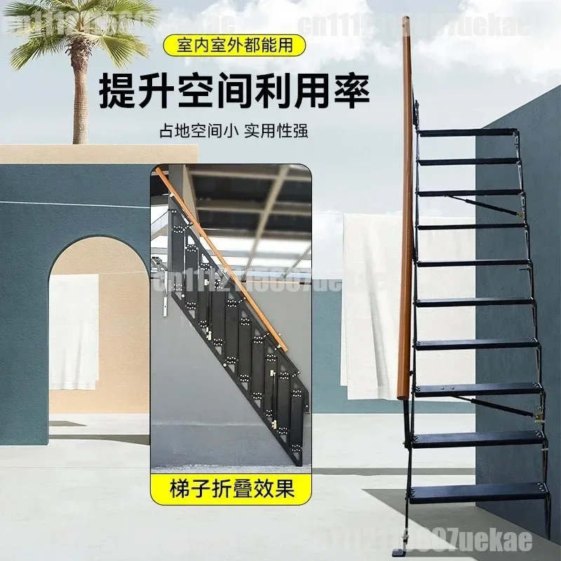 For Wall Mounted Folding Telescopic Attic Stairs Household Loft Special Side Wall Ladder Space Saving Indoor Duplex Apartment