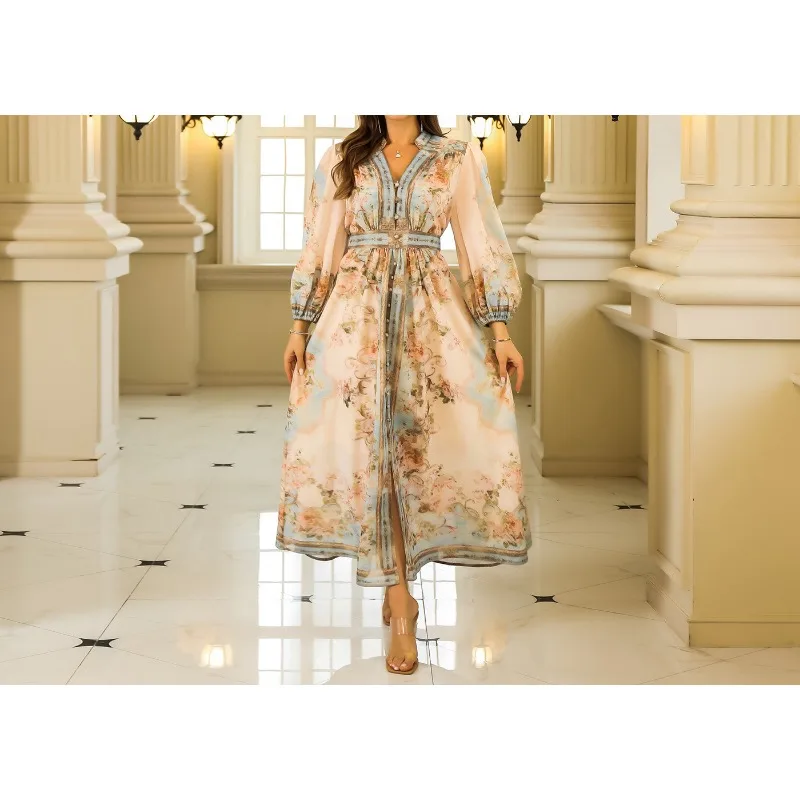 

2024 summer new print light luxury Muslim clothing women Middle East Islamic long cuff link gown Muslim women's robes