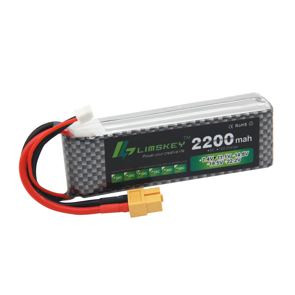 Limskey New Lipo Battery 11.1V 2200mAh 25C MAX 35C 3S T Plug for RC Car Airplane Quadcopter T-REX 450 Helicopter Parts