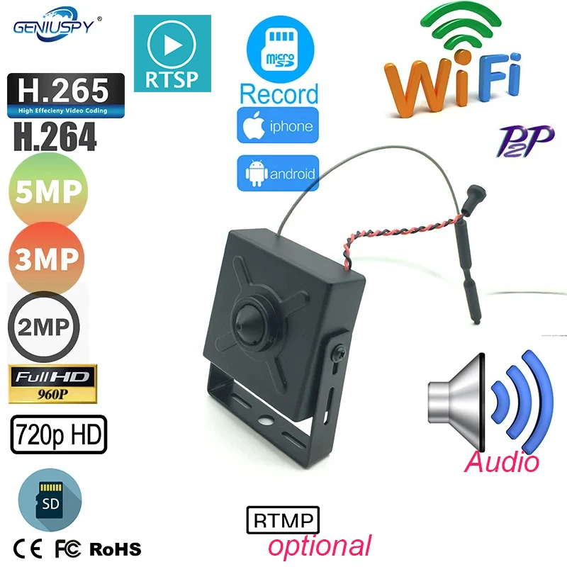 IMX307 IMX335 1080P 5MP Camhi Smallest Pin hole RTSP Mini WIFI IP Camera P2P On vif RTMP SD Card Slot Wifi AP Wireless Cam Audio