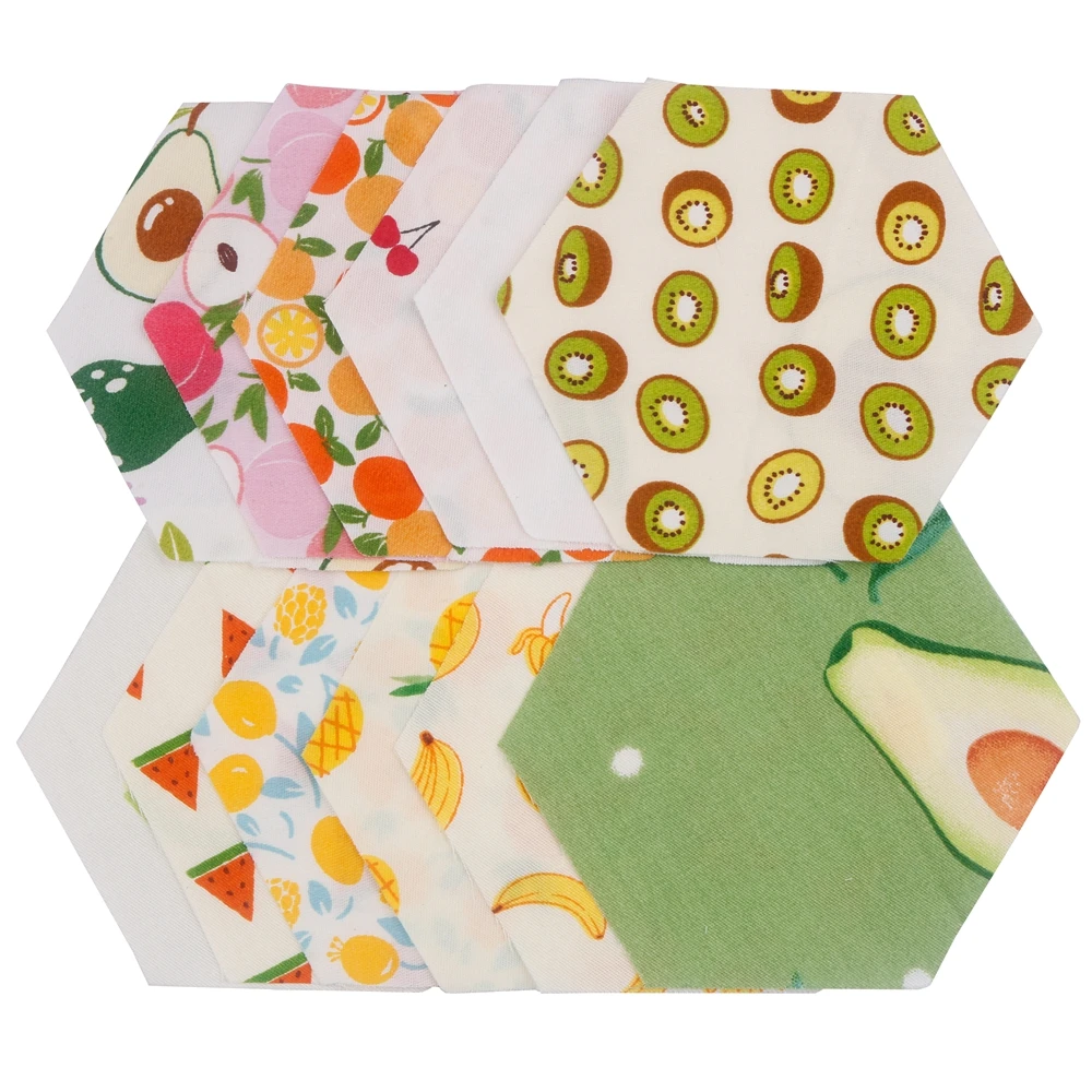 Printed Cotton Twill Fabrics Patchwork Hexagon Cloth Bundle For DIY Handmade Quilting&Sewing Material 12Pcs/Set Fruit Series