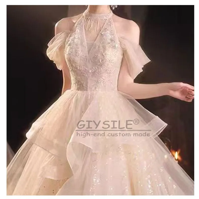 GIYSILE Aangepaste Avondjurk Mode Champagne Vrouwelijke 2025 Nieuwe Luxe Hangende Hals Pailletten Kwastje Temperament Feestjurken