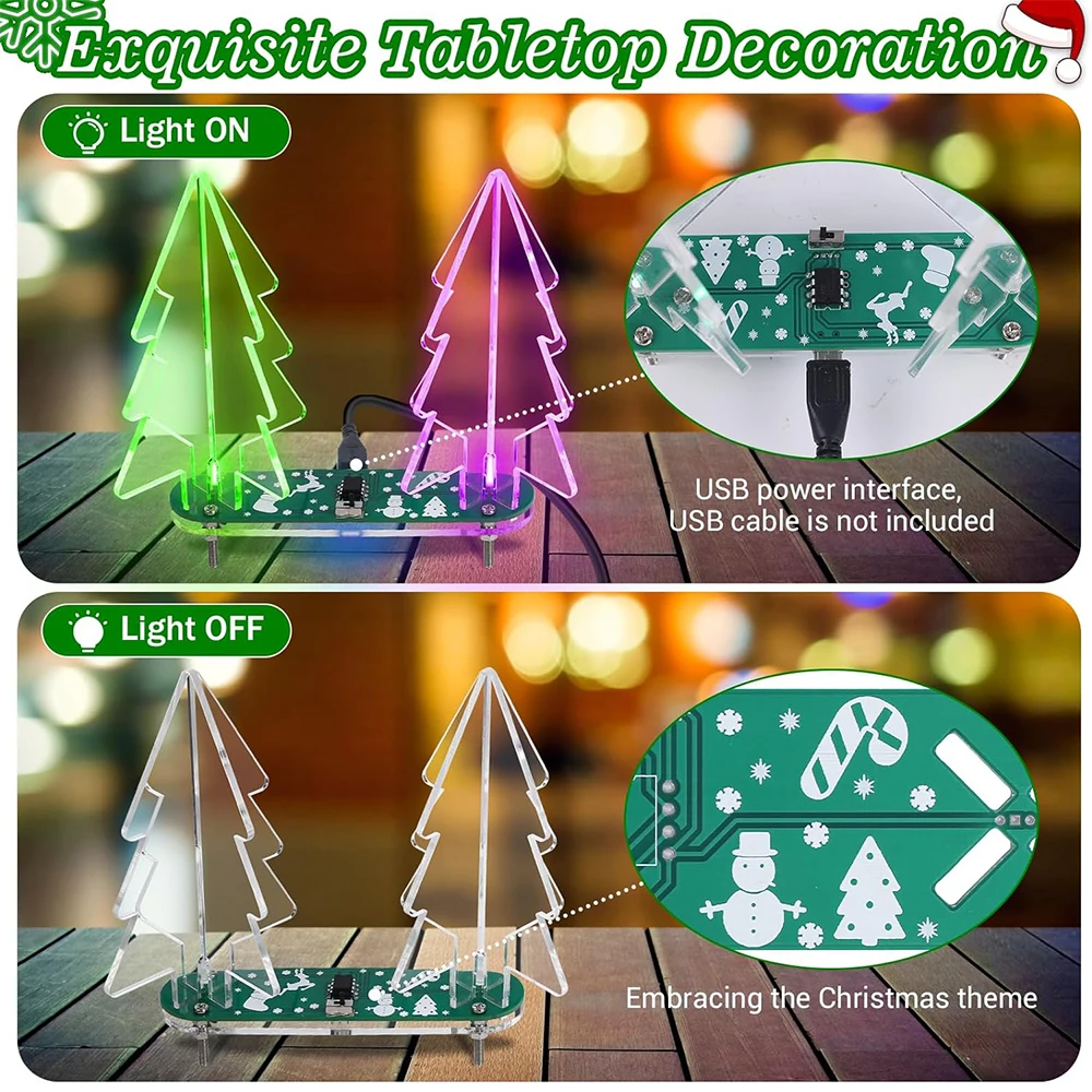 DIY Electronic Kit 3D Christmas Tree RGB LED Flashing Lights Soldering Practice Component Welding Gift For Beginner Student STEM