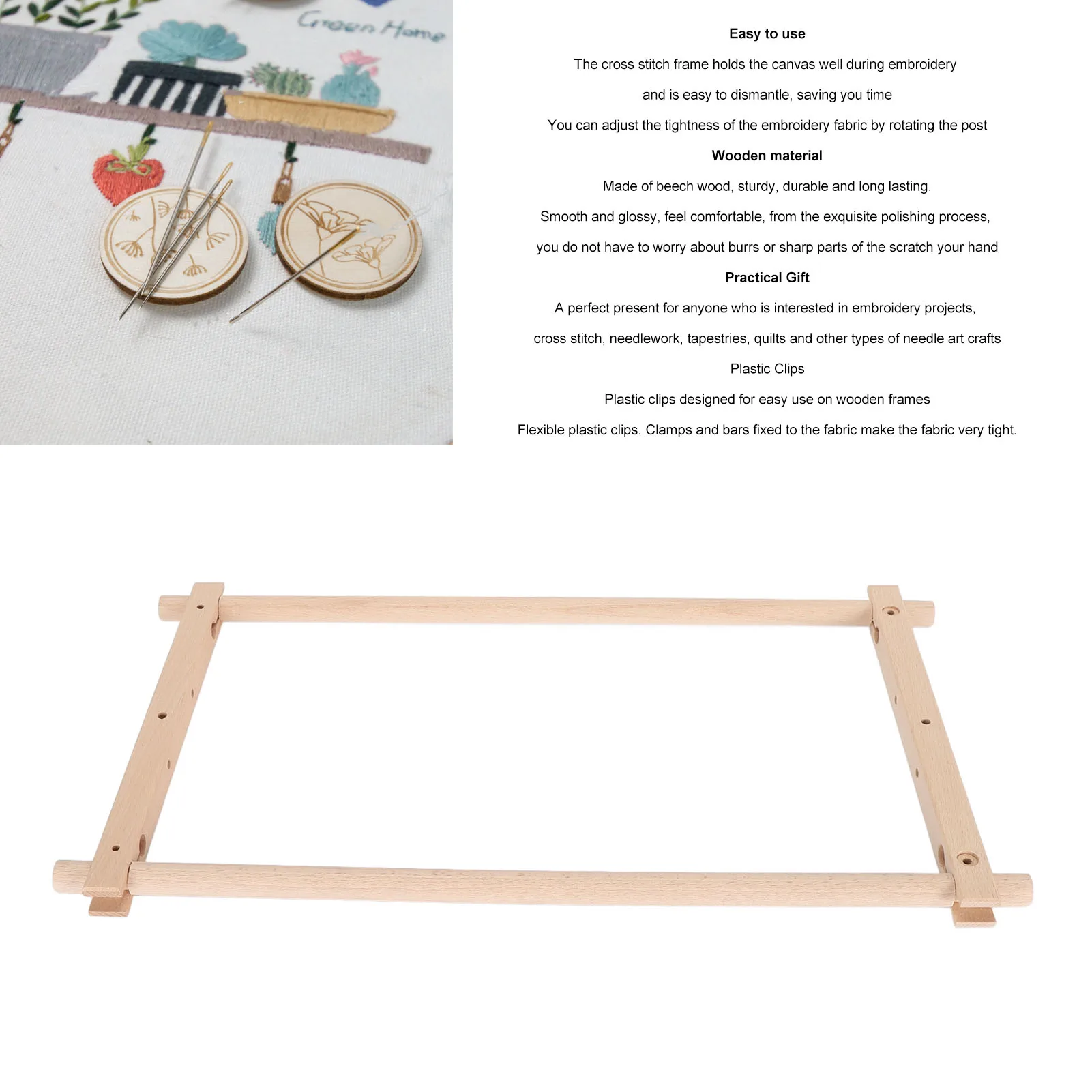 Cross Stitch Frame Rectangular Removable Wood Needlework Stretcher Frame Quilting Hoop Stand For Needlepoint Embroidery Tapestry