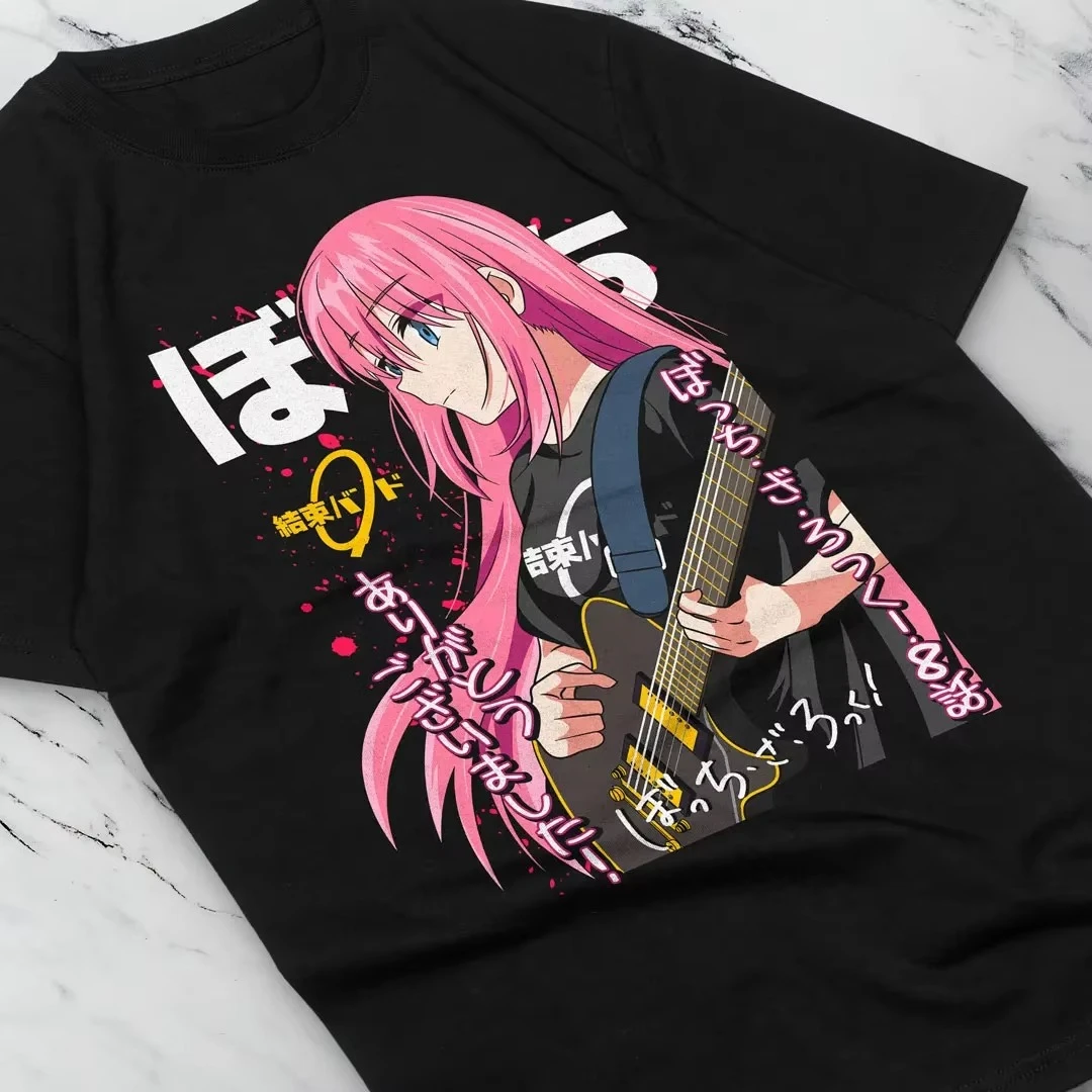 Bocchi The Rock Hitori Gotoh Anime T‑Shirt Mange Print Unisex Casual Cotton Short Sleeve Band Otaku Oversized Streetwear Tops