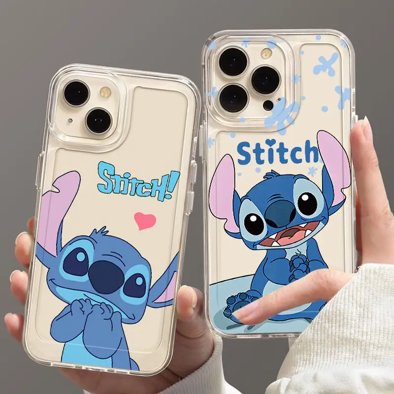 Disney Happy Snow Love Heart Stitch For iPhone15 14 13 12 16 PRO MAX XS XR 7 8 PLUS Clear Fall Prevention Lovely iPhone 11 Case