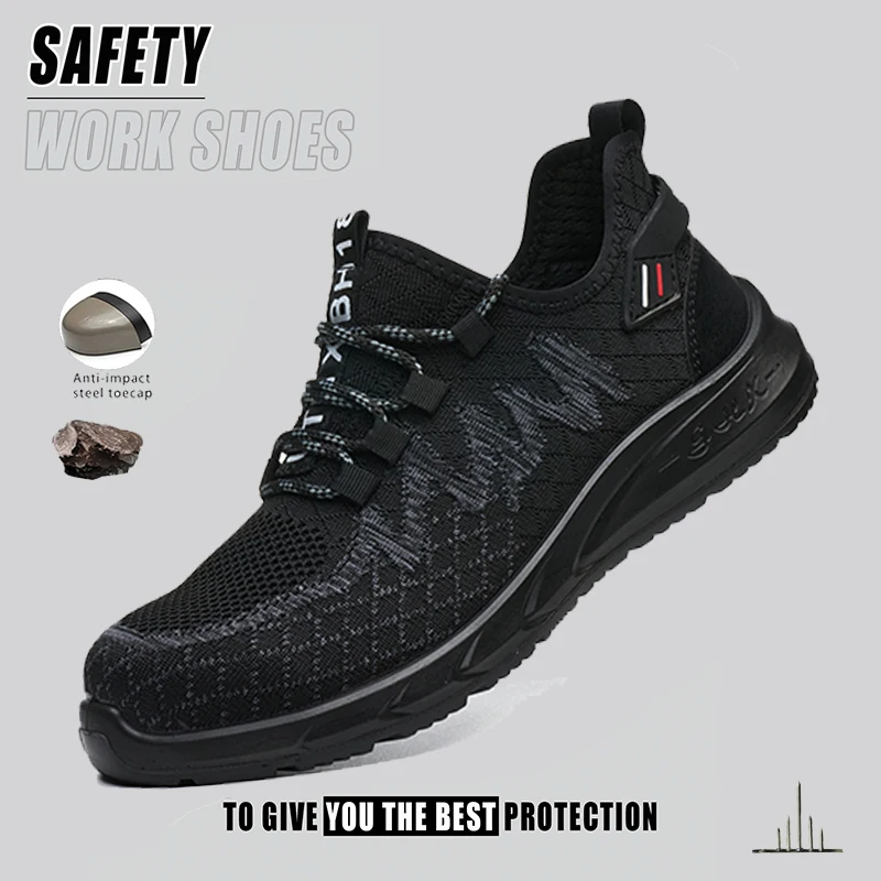 Safety Shoes Men Steel Toe Sneakers Puncture Proof Breathable Work Safety Boots Comfortable Wear-resisting Indestructible Shoes