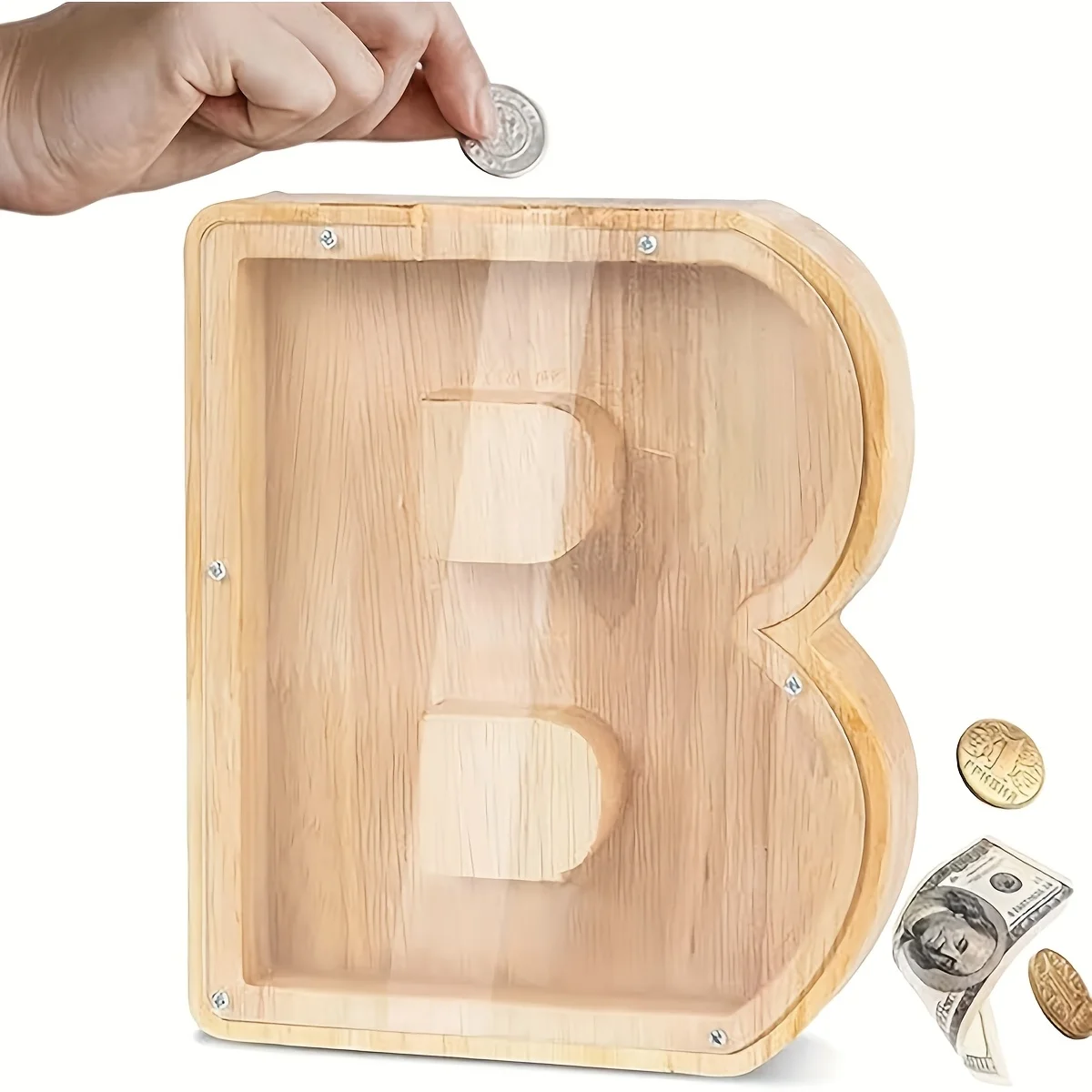 Tirelire en bois avec lettres pour garçons et filles, banque d'argent Alphabet A-Z, cadeau d'anniversaire pour enfants, pâques