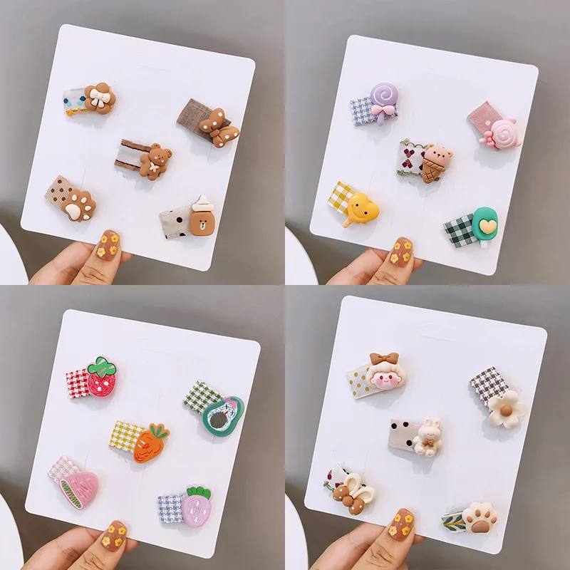 Korean 5pcs Mini Baby Hair Clip Cute Cartoon Floral Fruit Hairpin for Girls Kids Kawaii Bang Side Clip Hair Accessories