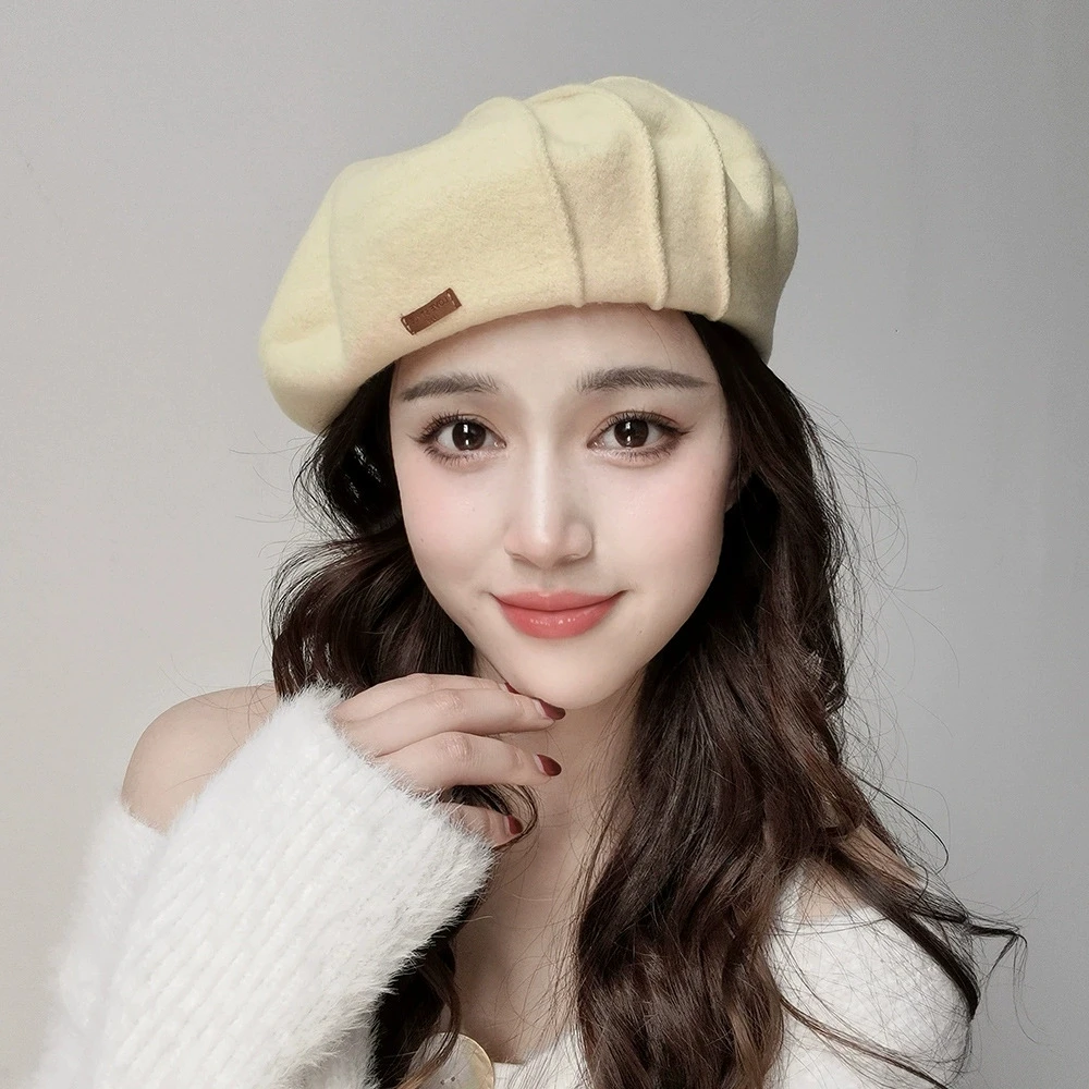 Fancy Big Size 58-60cm Wool Beret Winter Hats For Women Keep Warm Fashion Painter Cap Female Solid Color Casual Large Size Beret