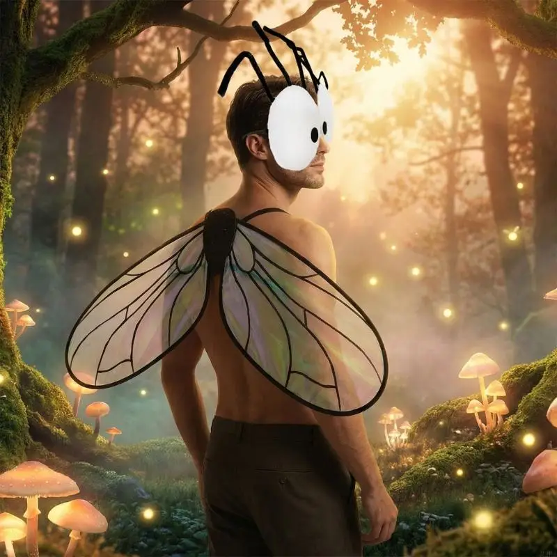 2026 New Fly Costume Bugs Wing With Fly Mask Set Insect Costume Accessories Kid Adult