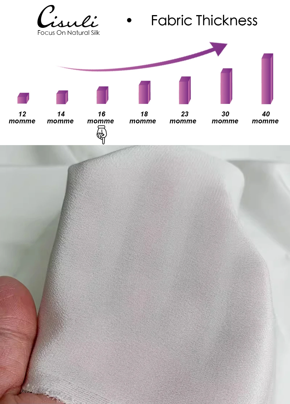 CISULI Pure Silk Crepe De Chine Fabric,16momme,140cm width,100% Natural Silk,Shirt and Dress Cloth,Luxury Material For Sewing