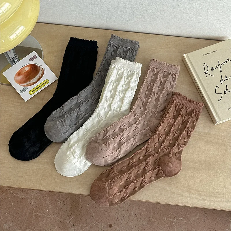 

Retro Cute Socks Sweet Solid Color Bubble Lolita Socks Streetwear College Style Women's Tube Socks Cotton Sports Sock Female