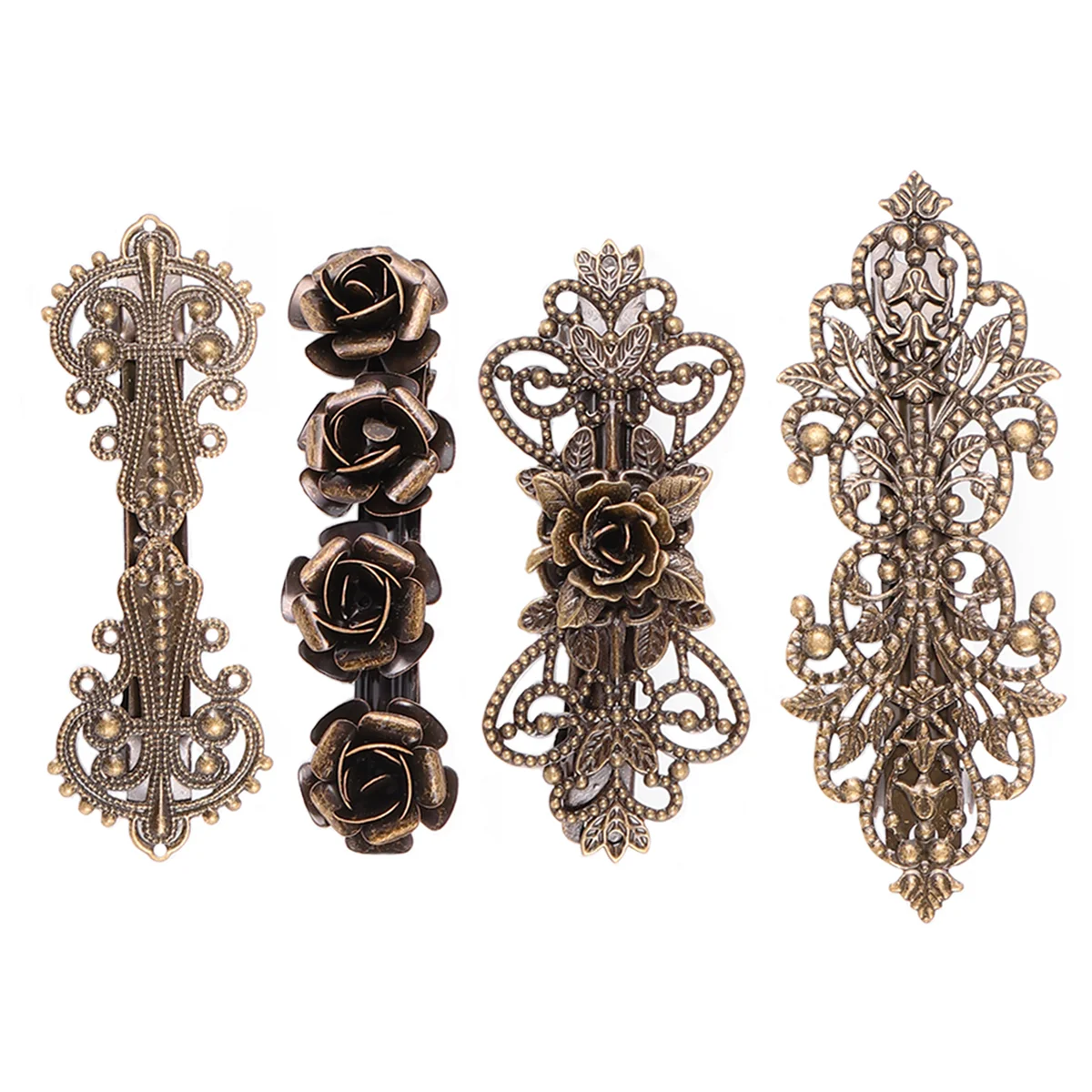 

4 Pcs Brown Lace Flower Hair Vintage Hairpin Spring Clip Headdress European and American Miss Wedding Accessories