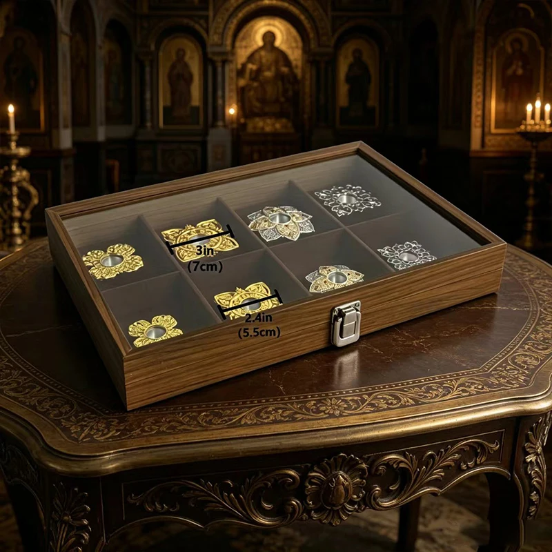 Religiöses Geschenkset für den Hausaltar, Orthodoxe Katholische Nachtlampenhalter in Hochwertiger Holzbox, Christliche Kirchendekoration Zubehör – Detail 4