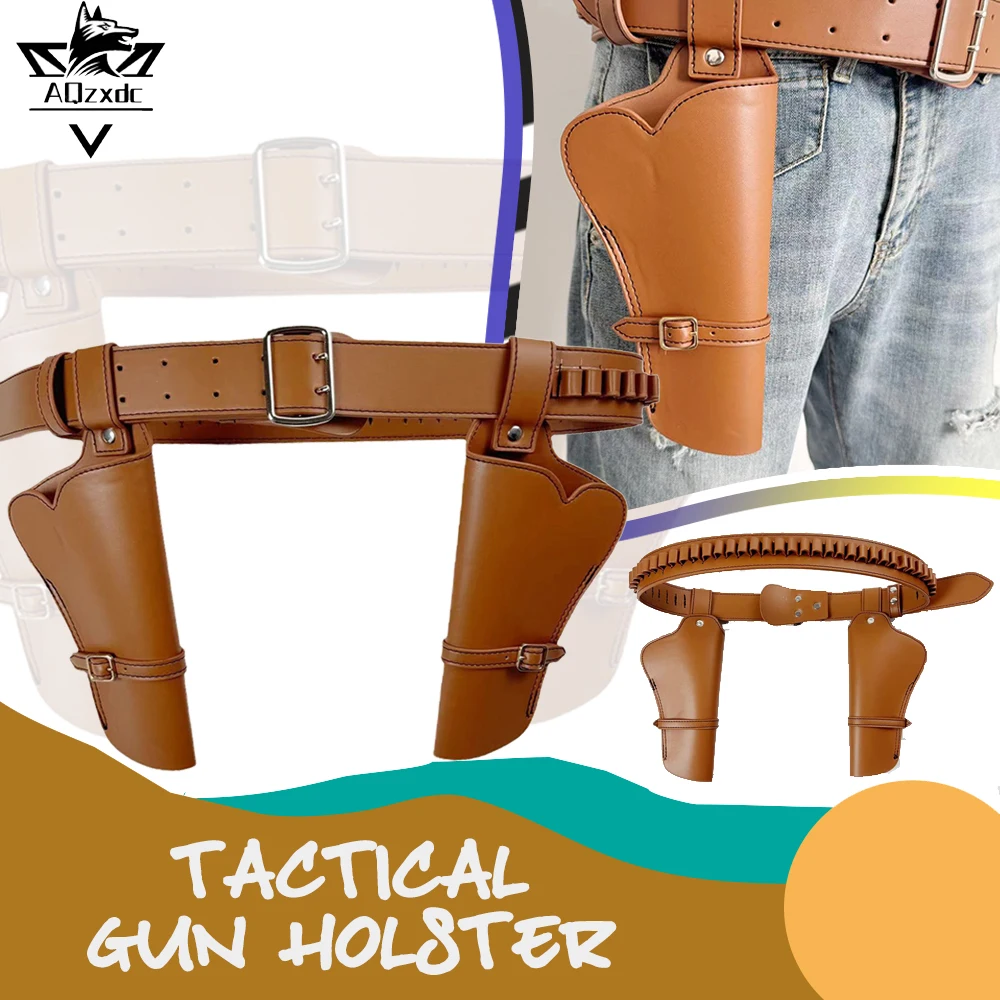 

Tactical Holster Leather Belt Waist Pack Lanyard Toolkit with 9mm Bullet Belt Airsoft Gun Bullet Case Hunting Shooting Equipment