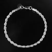 Bracelet en argent Sterling 925, 4mm, 20cm, chaîne latérale plate, fermoir mousqueton pour femmes et hommes, bijoux de fiançailles et de mariage 2