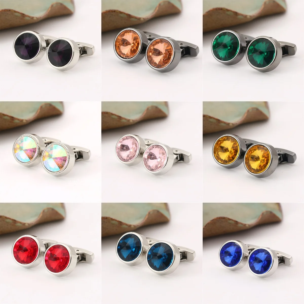 hot-selling simple cufflinks, personalized light luxury inlaid with crystal sleeves, round red crystal shirt cuffli