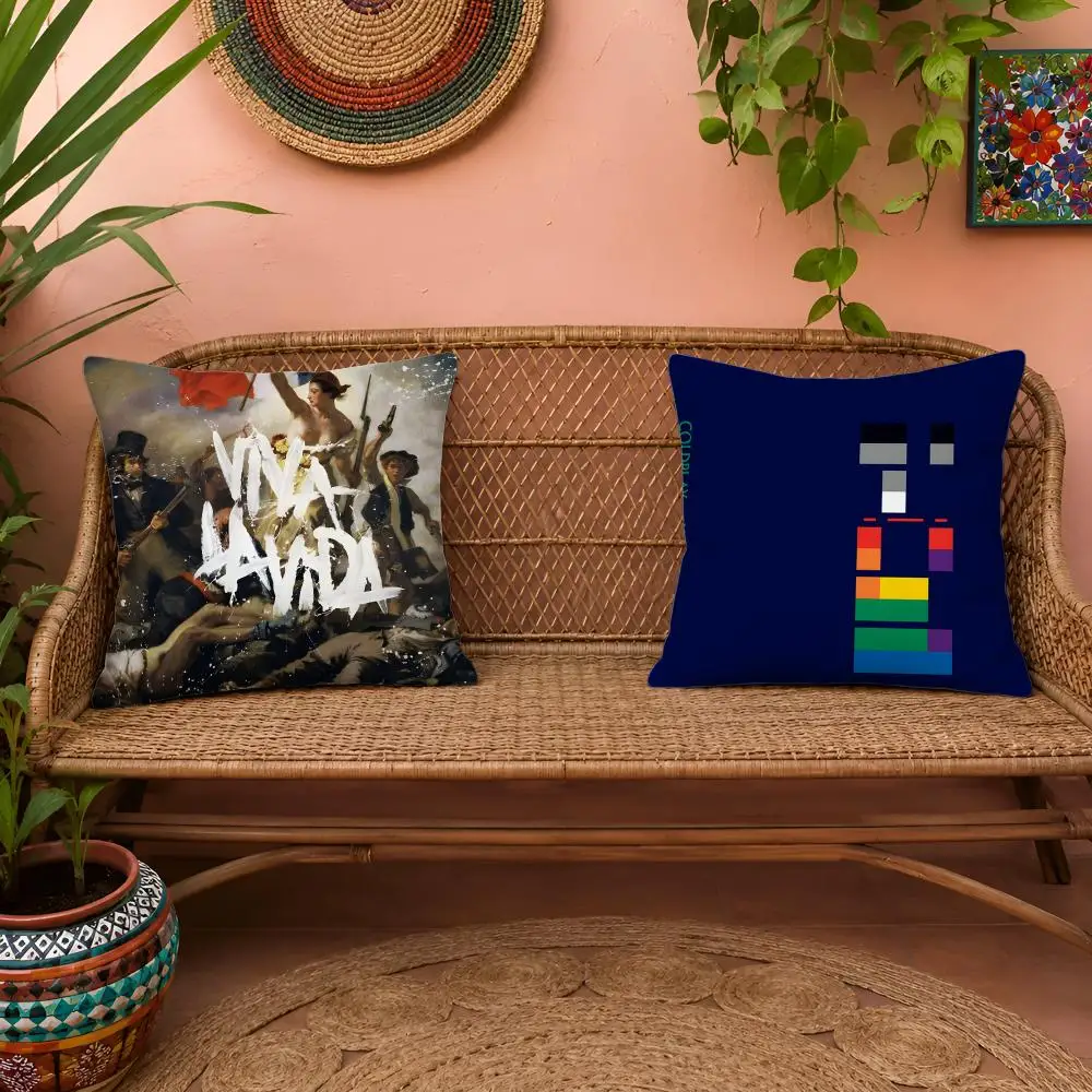 C-Coldplay Band Cushion Cover 1pc Square Pillow Cover Soft Plush Fabric Removable Washable Sofa Chair Bed Decoration