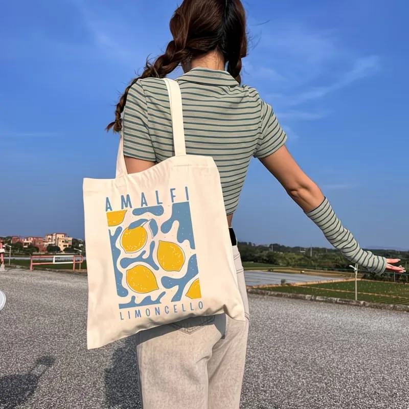 La Dolce Vita Canvas Tote Bag Colorful Lemon Print Italian Inspired Reusable  Tote Bag