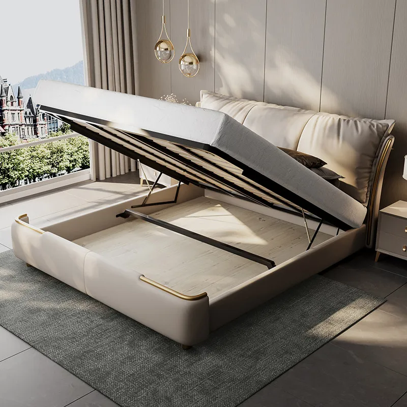 Designs Beige Double Bed Couples Girls Australia Storage Frame Double Bed Modern Luxury Wooden Cama De Casal Furniture For Home